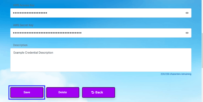 CloudMayor Credential Edit Screenshot