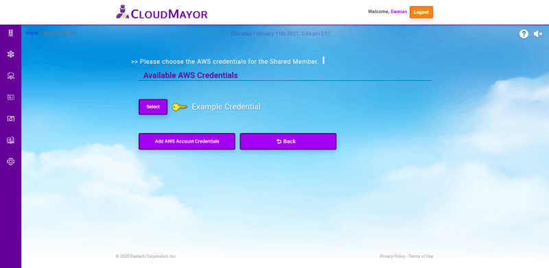 CloudMayor Credentials List Screenshot