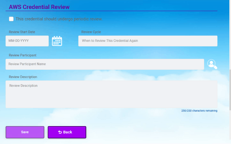 CloudMayor Credential View Review Screenshot