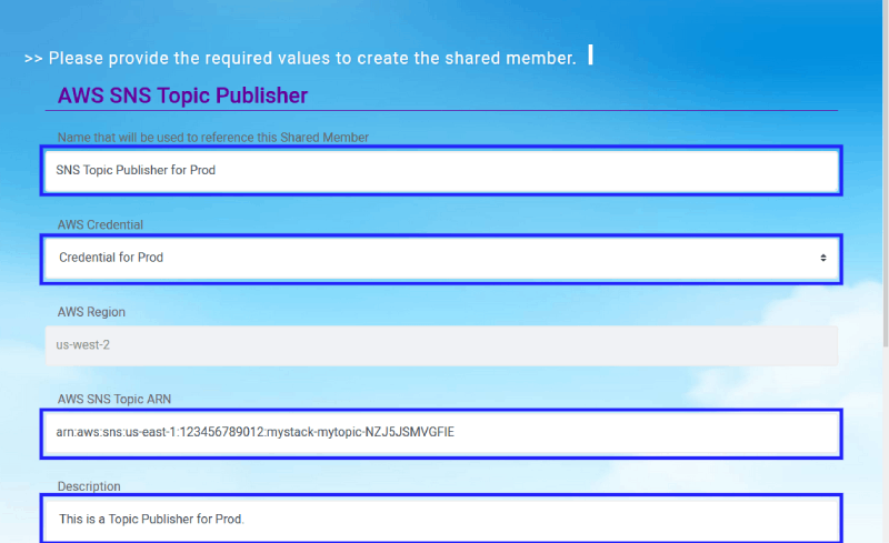 CloudMayor SNS Publisher View Form