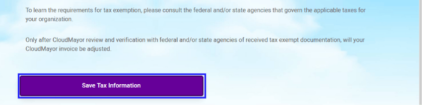 CloudMayor Account Organization Save Tax Information